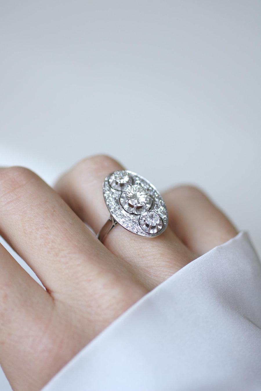 Oval Art Deco Diamond Ring 2.10 Cts Platinum & White Gold