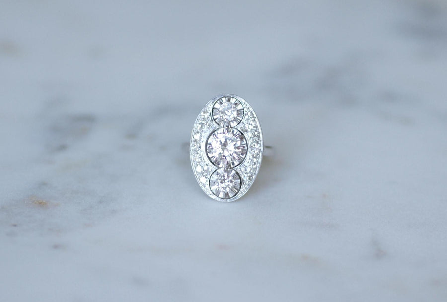 Oval Art Deco Diamond Ring 2.10 Cts Platinum & White Gold