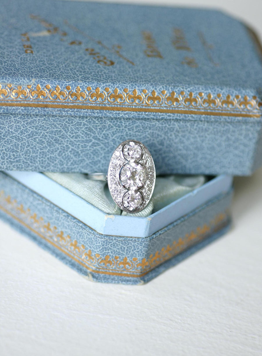 Oval Art Deco Diamond Ring 2.10 Cts Platinum & White Gold