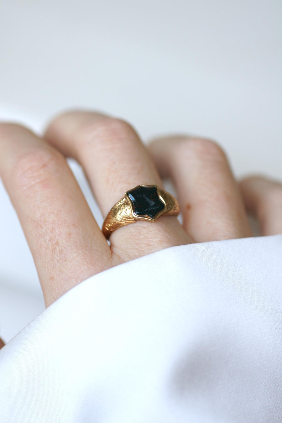 Antique Ring Blood Jasper Intaglio on Yellow Gold