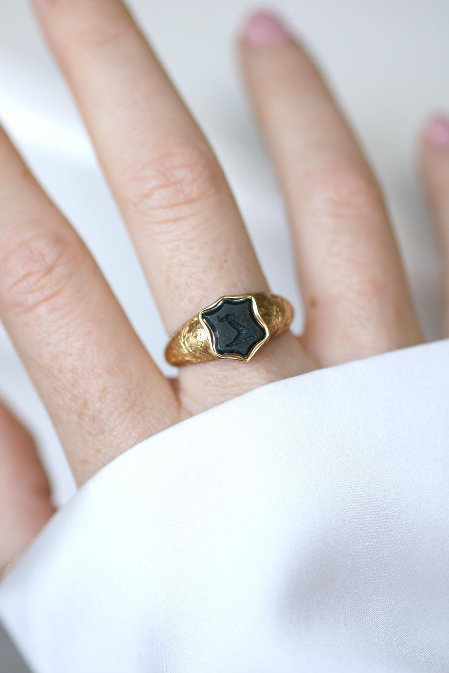 Antique Ring Blood Jasper Intaglio on Yellow Gold