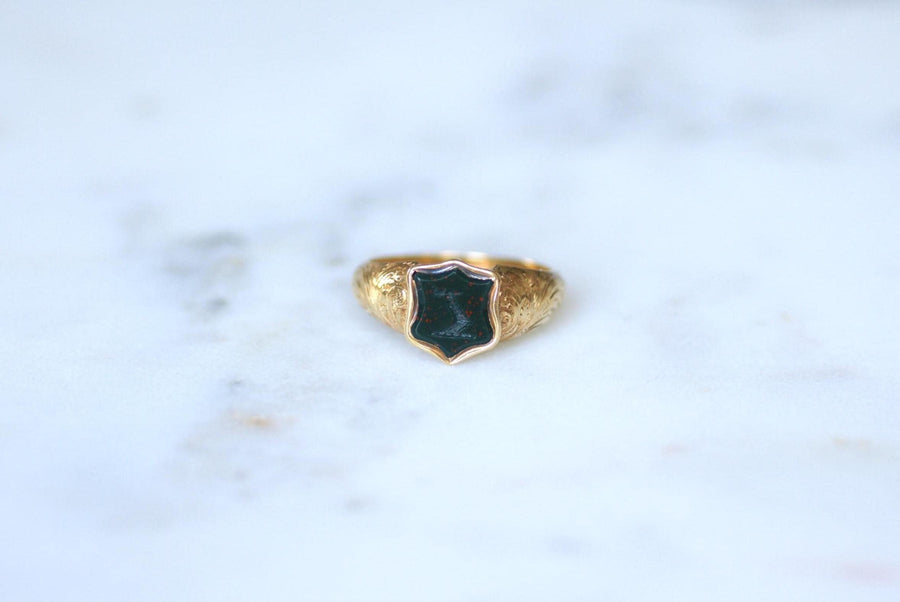 Antique Ring Blood Jasper Intaglio on Yellow Gold