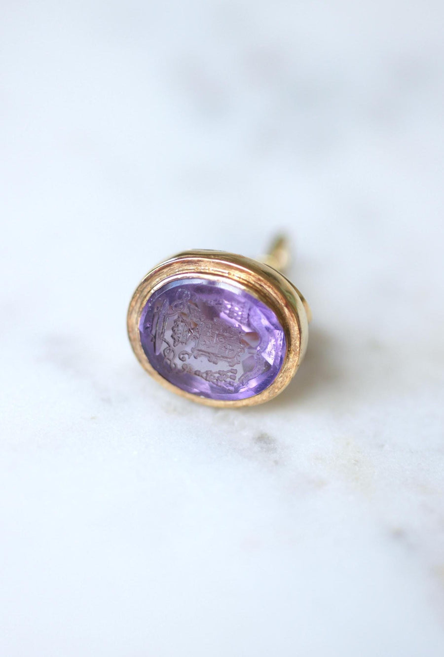 Yellow Gold and Amethyst Seal Pendant Ecclesiastical Armory Intaglio