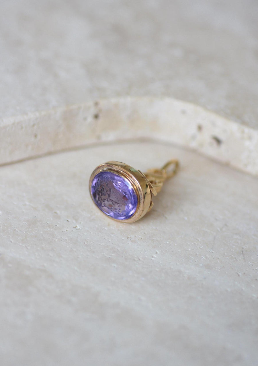 Yellow Gold and Amethyst Seal Pendant Ecclesiastical Armory Intaglio