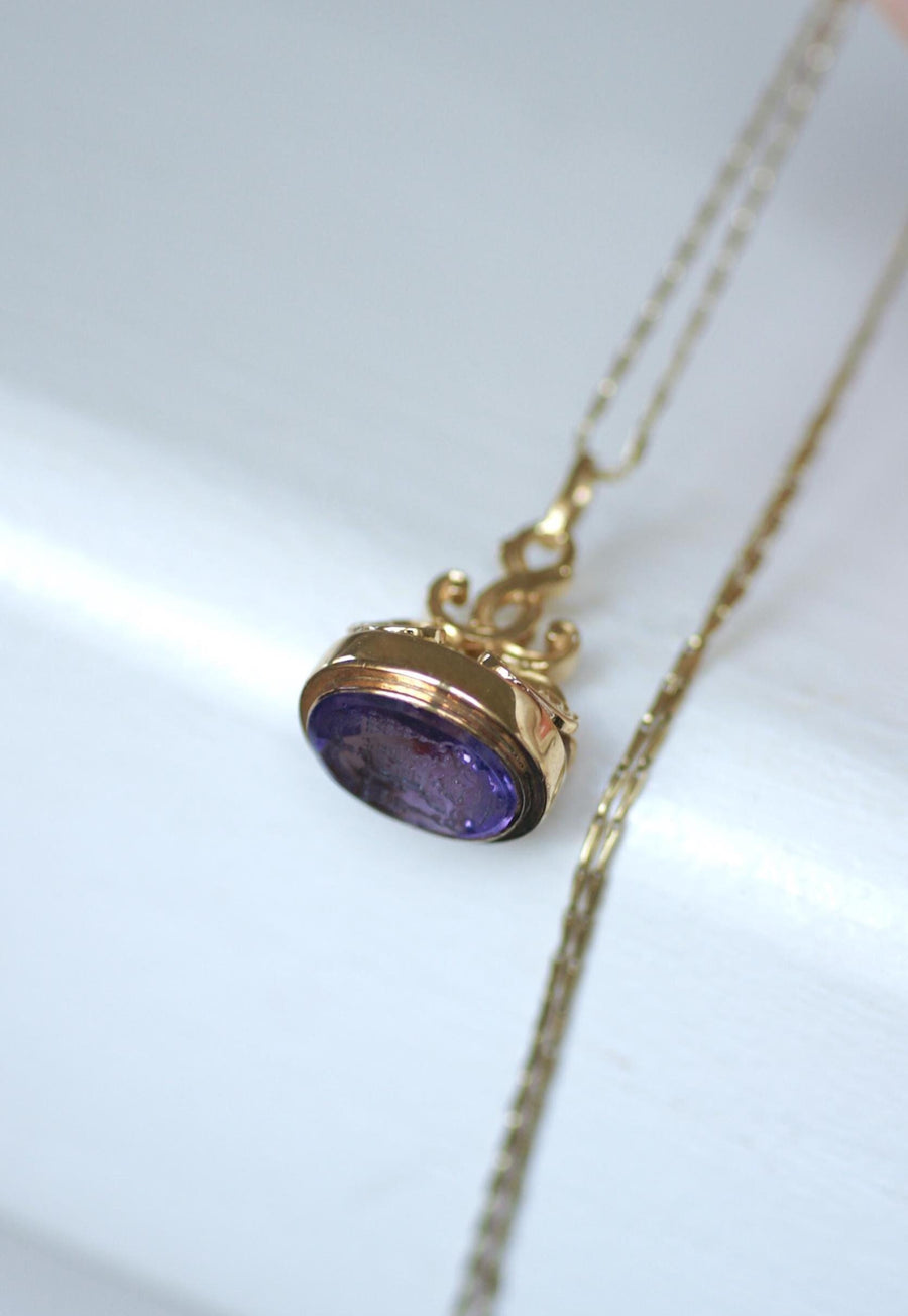 Yellow Gold and Amethyst Seal Pendant Ecclesiastical Armory Intaglio
