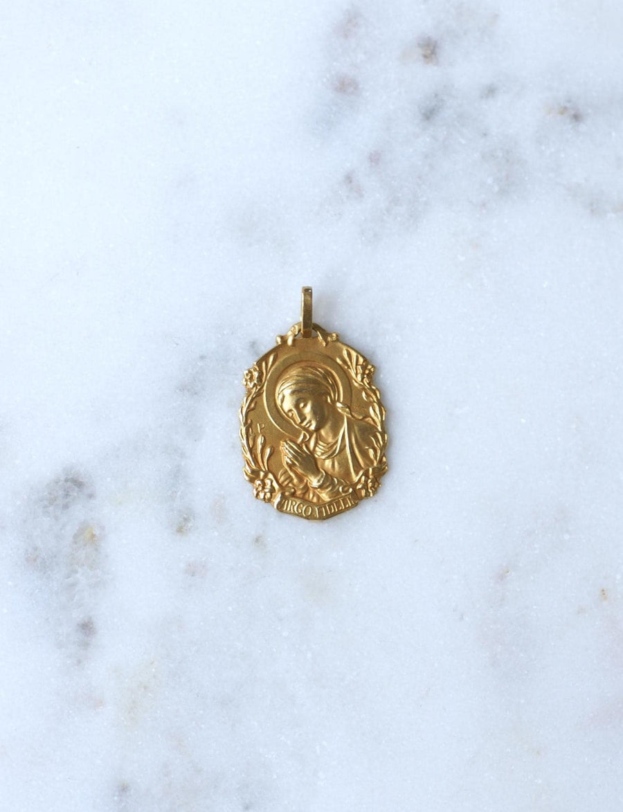 Antique Yellow Gold Virgin Mary Virgo Fidelis Medal