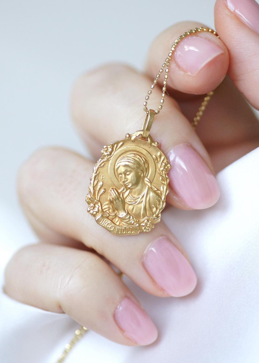 Antique Yellow Gold Virgin Mary Virgo Fidelis Medal