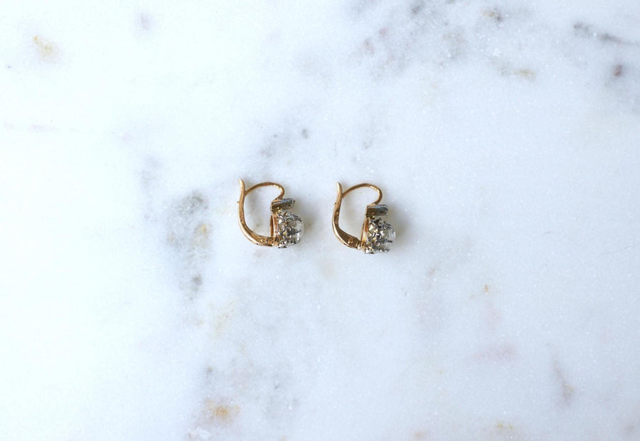 Antique Pink Crowned Diamonds Dormeuse Earrings on Rose Gold and Platinum