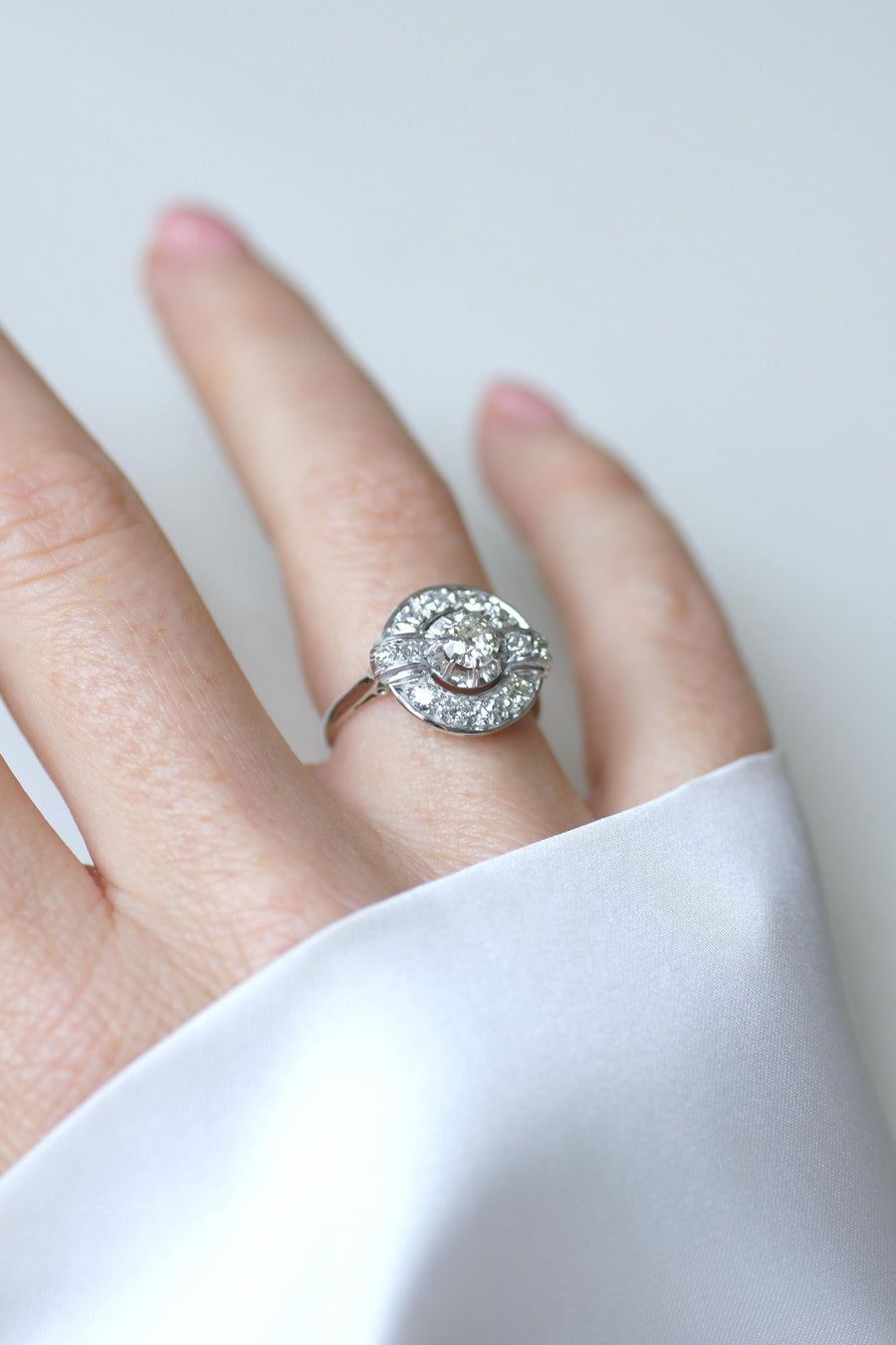 Art Deco Diamond Target Ring 1.05 Cts on White Gold and Platinum