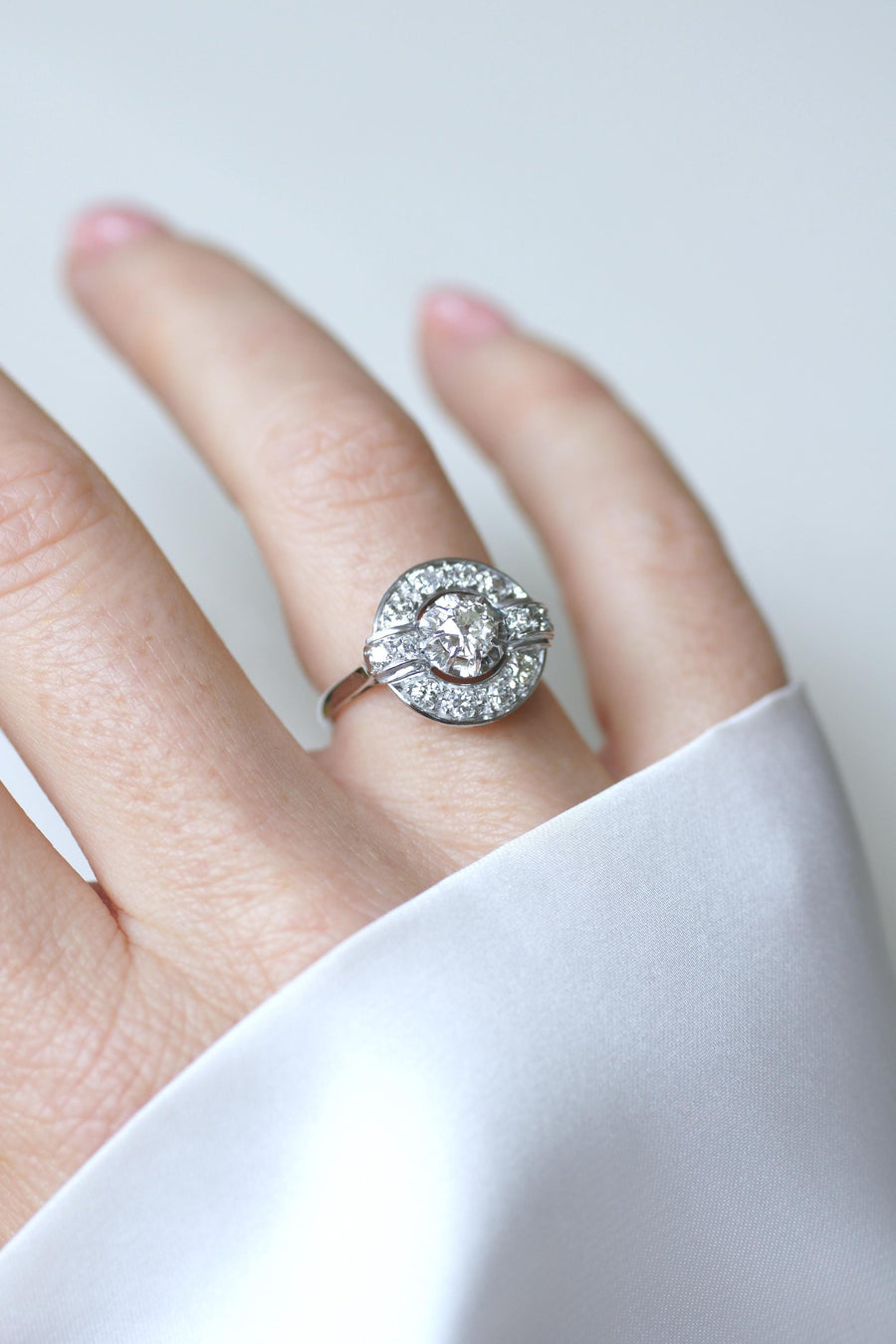 Art Deco Diamond Target Ring 1.05 Cts on White Gold and Platinum