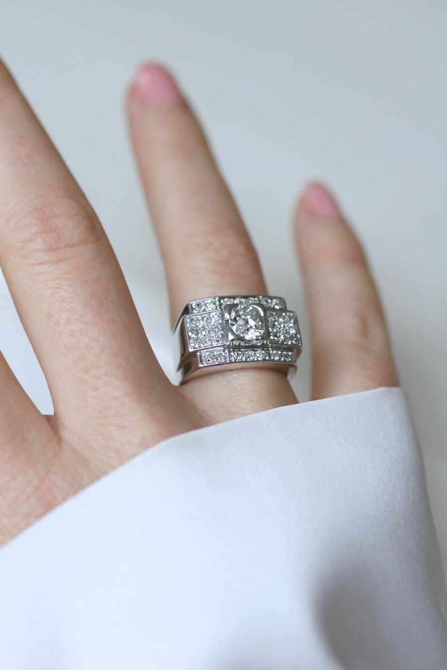 Large Art Deco Band Ring Diamonds 2.10 Cts on Platinum