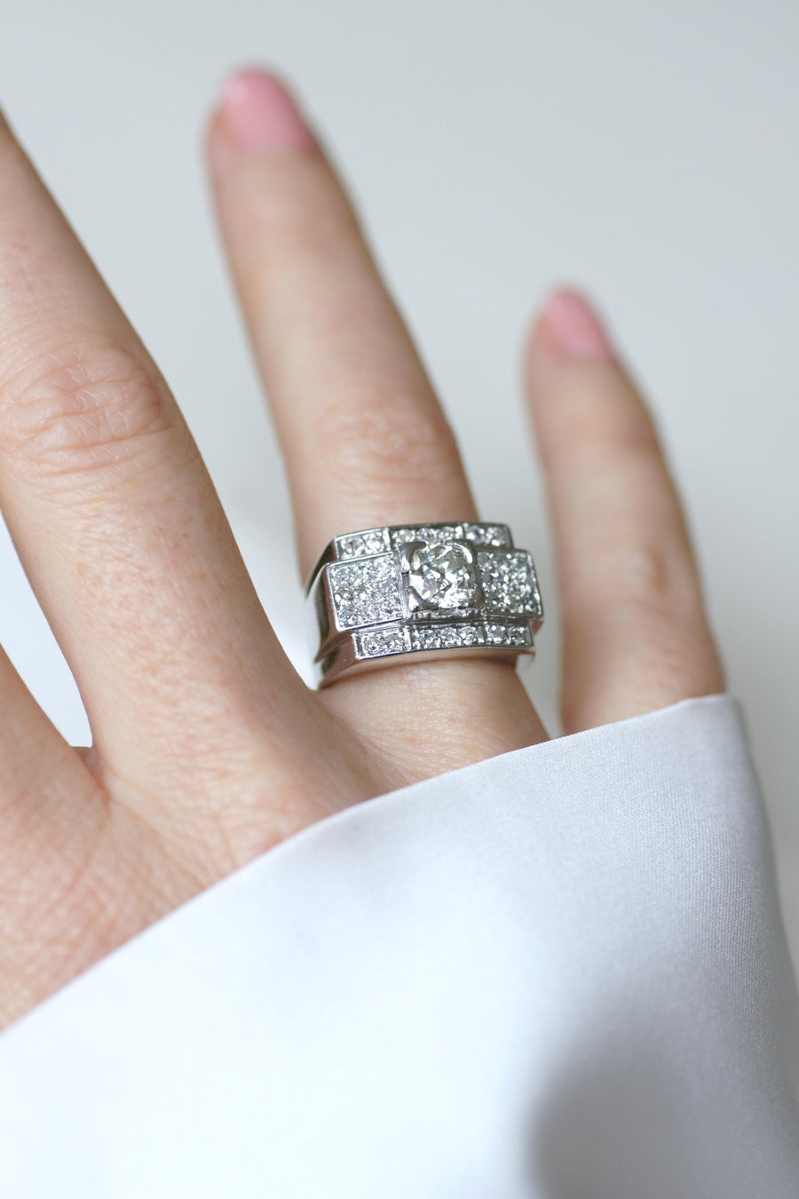 Large Art Deco Band Ring Diamonds 2.10 Cts on Platinum