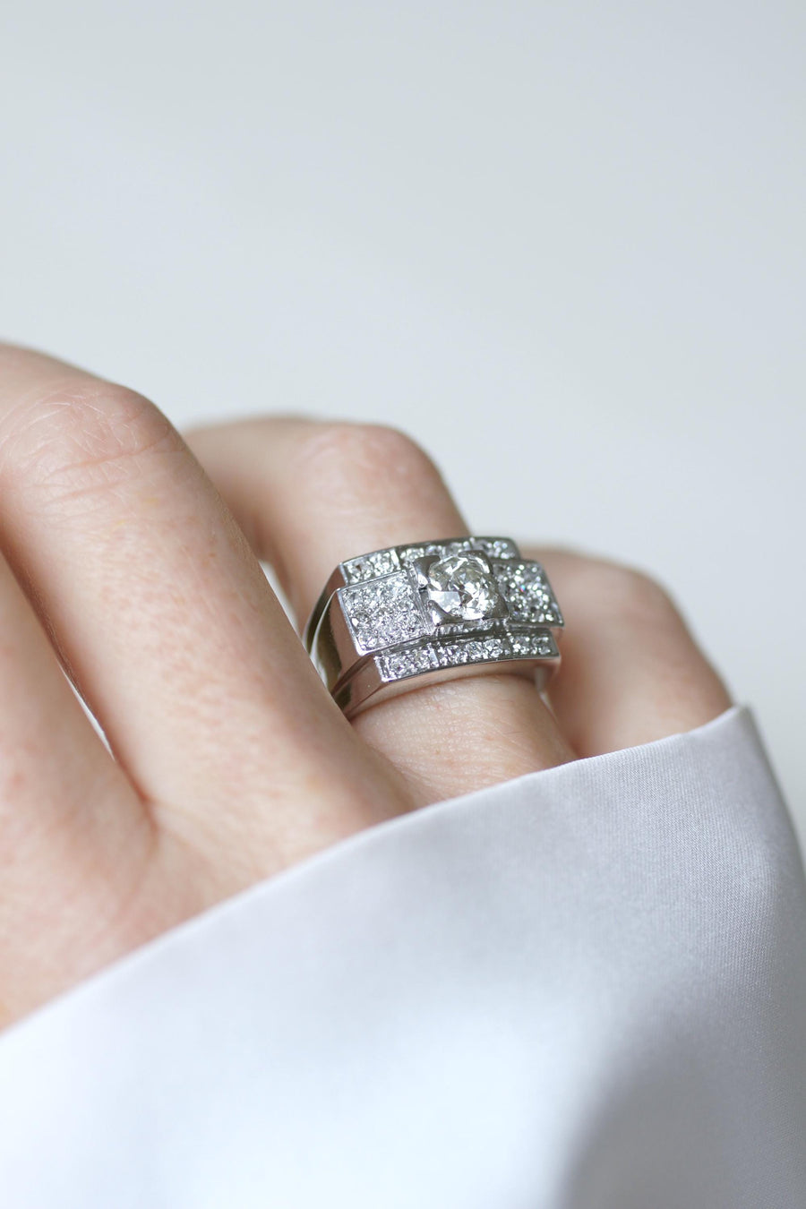 Large Art Deco Band Ring Diamonds 2.10 Cts on Platinum