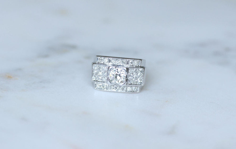 Large Art Deco Band Ring Diamonds 2.10 Cts on Platinum