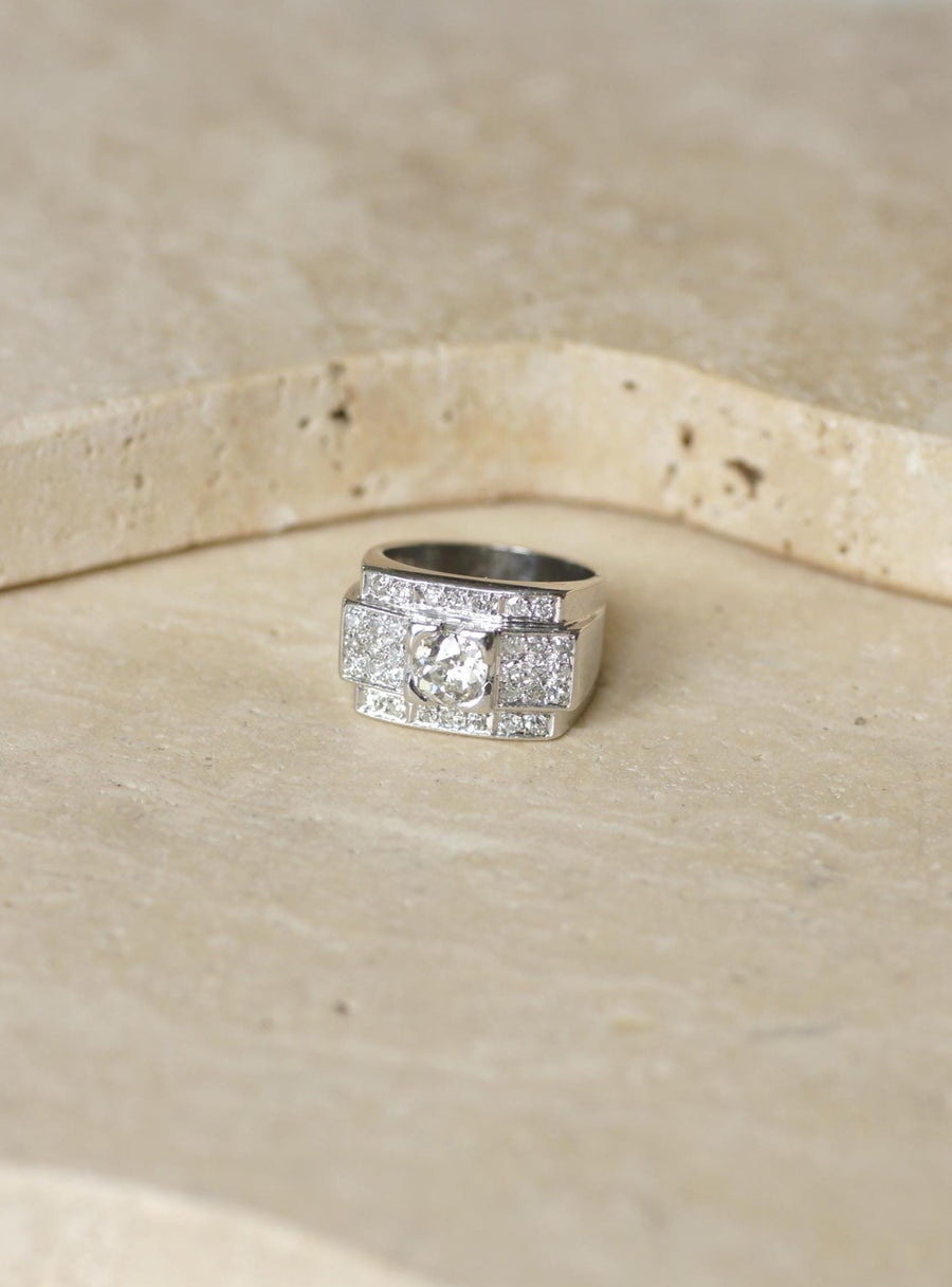 Large Art Deco Band Ring Diamonds 2.10 Cts on Platinum