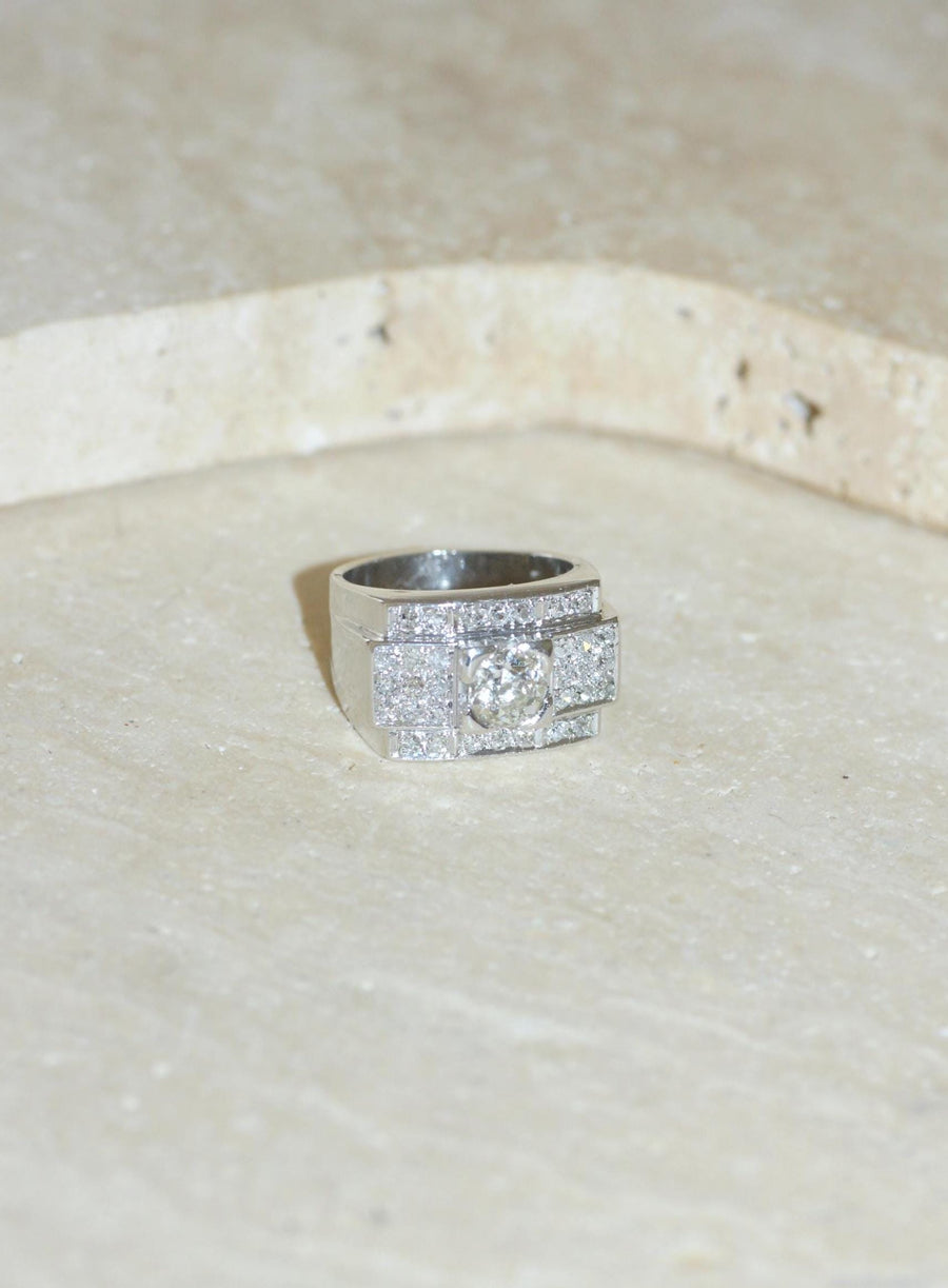 Large Art Deco Band Ring Diamonds 2.10 Cts on Platinum