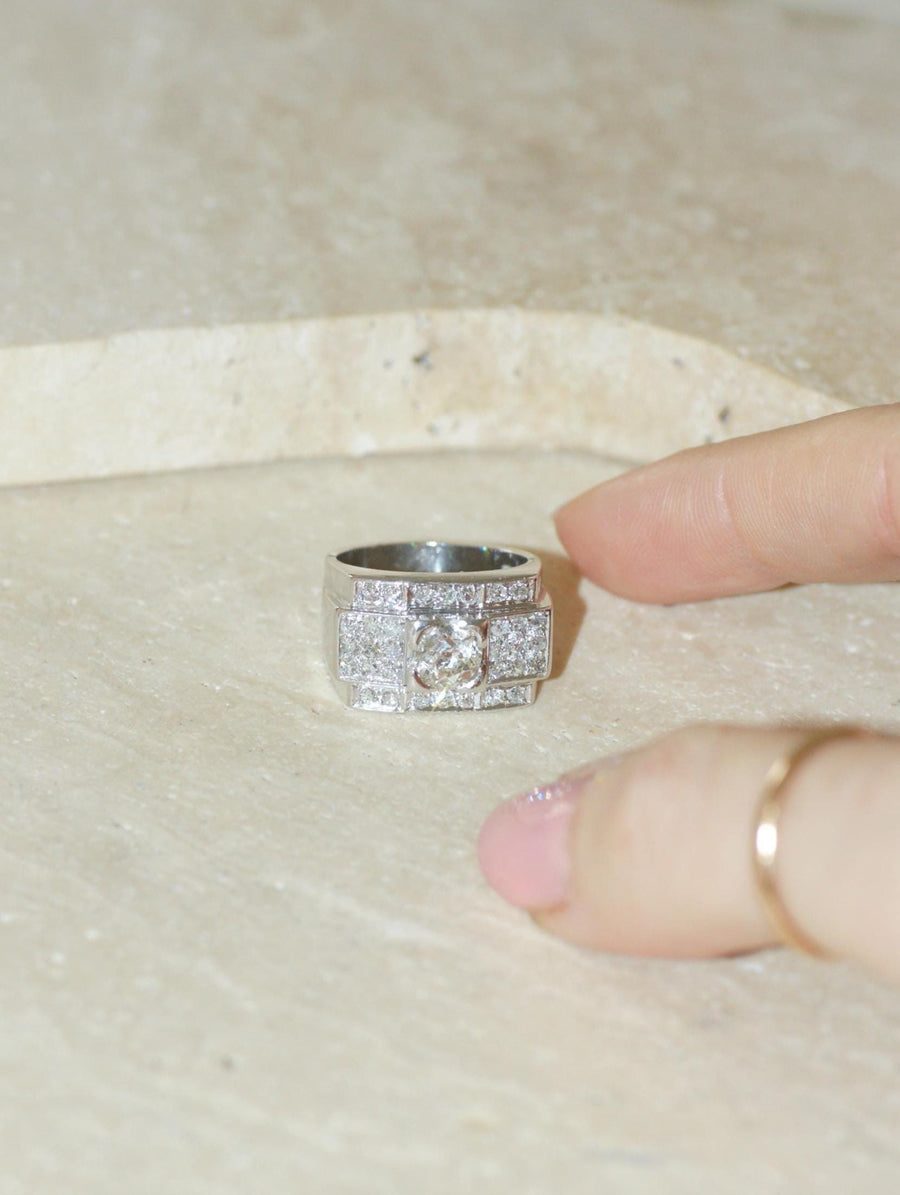 Large Art Deco Band Ring Diamonds 2.10 Cts on Platinum