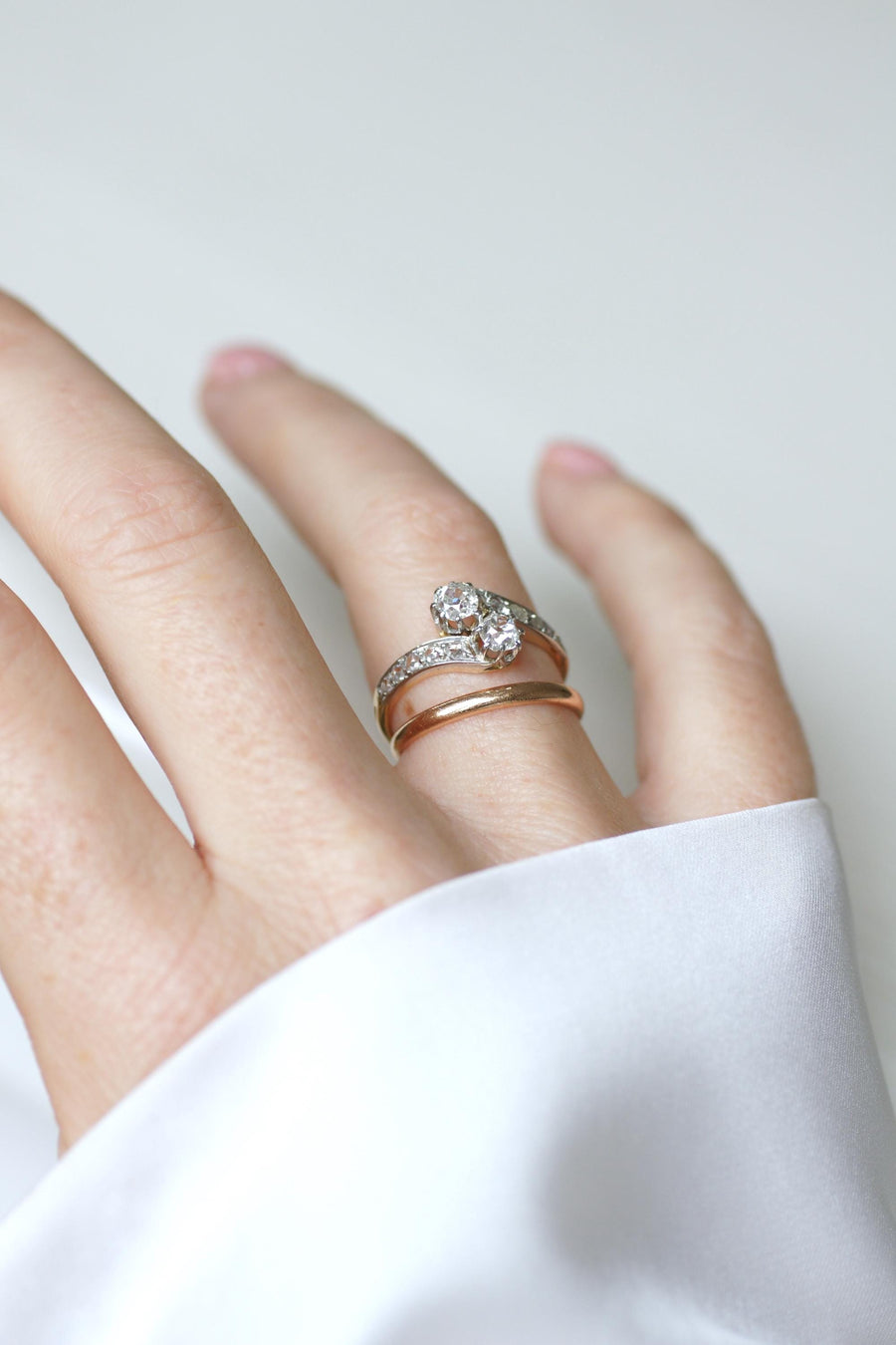 Toi et Moi Antique Ring Diamonds on Yellow Gold and Platinum