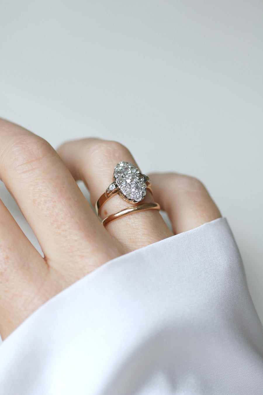 Ring Marquise Ancienne Diamonds 1.30 Cts on Rose Gold and Platinum