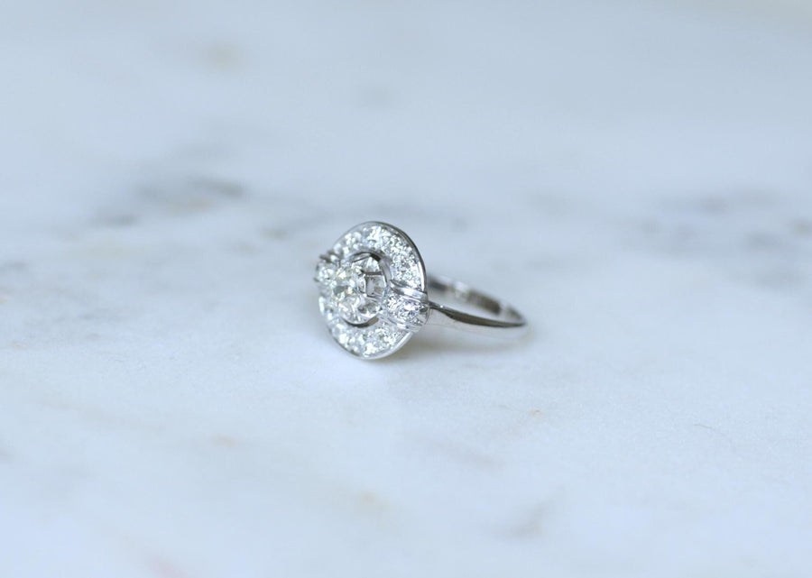 Art Deco Diamond Target Ring 1.05 Cts on White Gold and Platinum