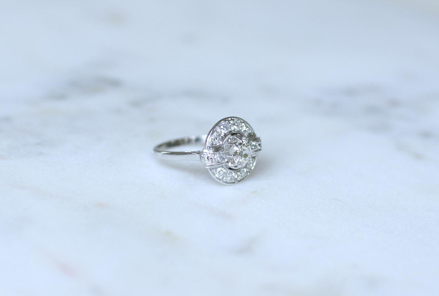 Art Deco Diamond Target Ring 1.05 Cts on White Gold and Platinum