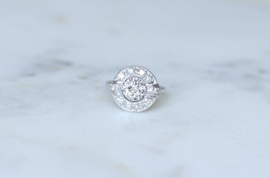Art Deco Diamond Target Ring 1.05 Cts on White Gold and Platinum