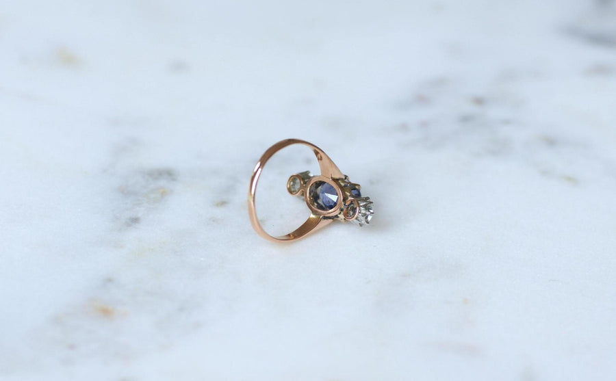 Belle Epoque Ring Unheated Ceylon Sapphire 3.30 Cts and Diamonds on Rose Gold and Platinum