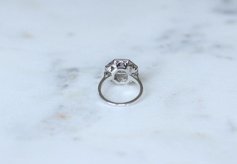 Octagonal Art Deco Platinum and Diamond Ring 0.65 Ct
