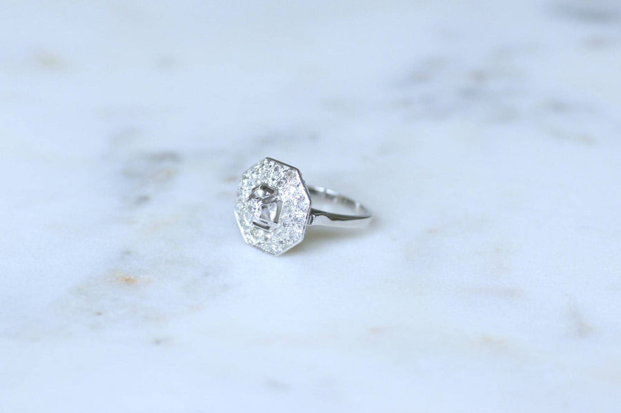 Octagonal Art Deco Platinum and Diamond Ring 0.65 Ct