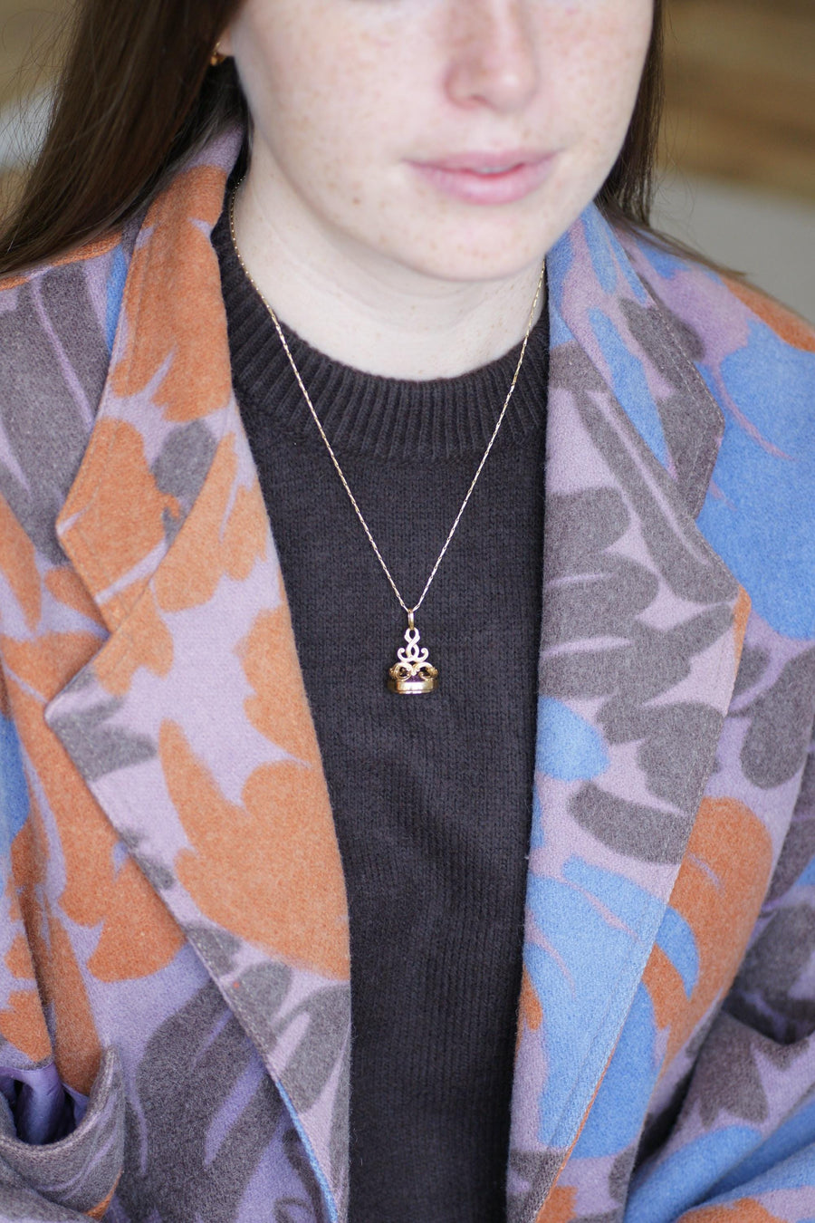 Yellow Gold and Amethyst Seal Pendant Ecclesiastical Armory Intaglio