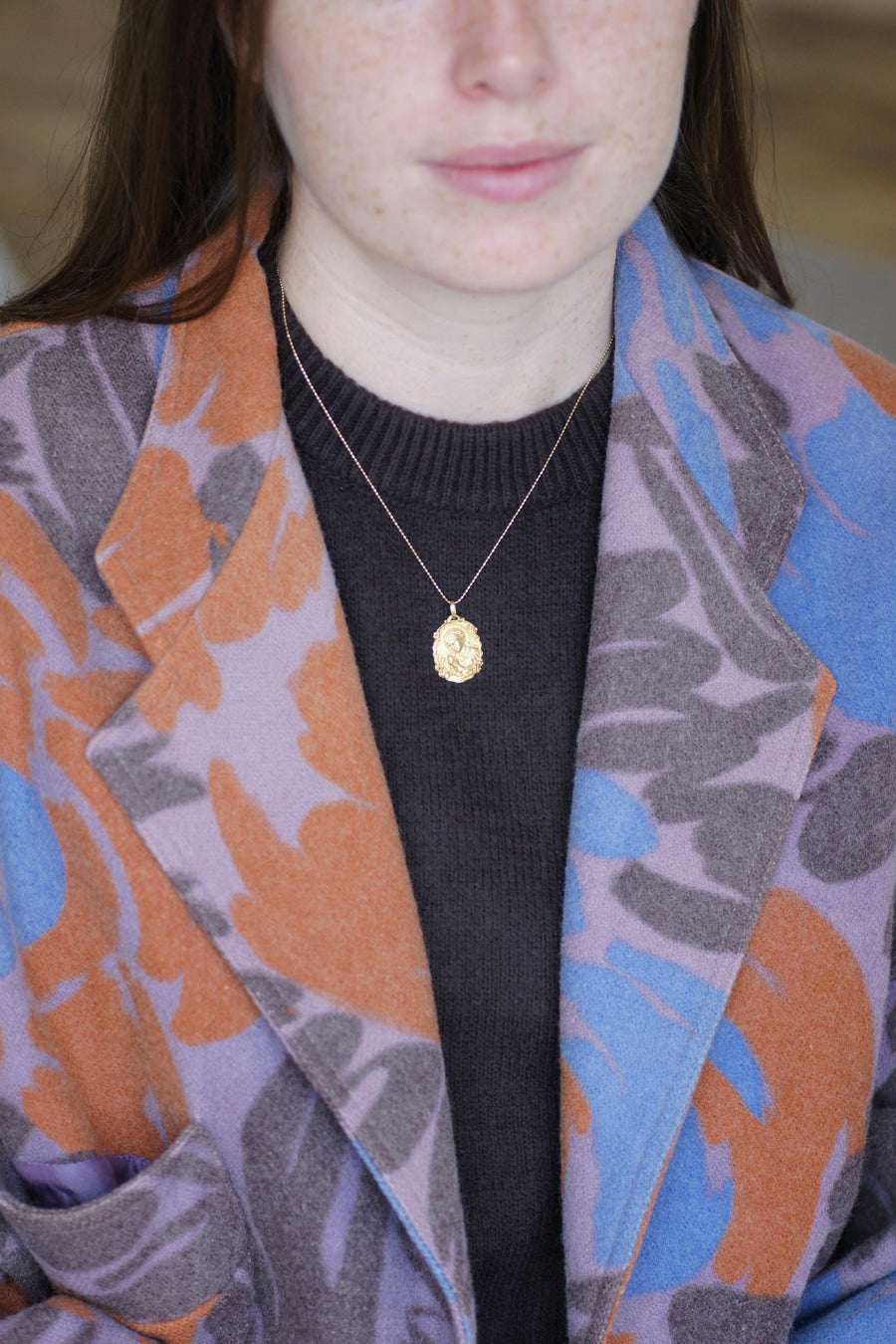 Antique Yellow Gold Virgin Mary Virgo Fidelis Medal