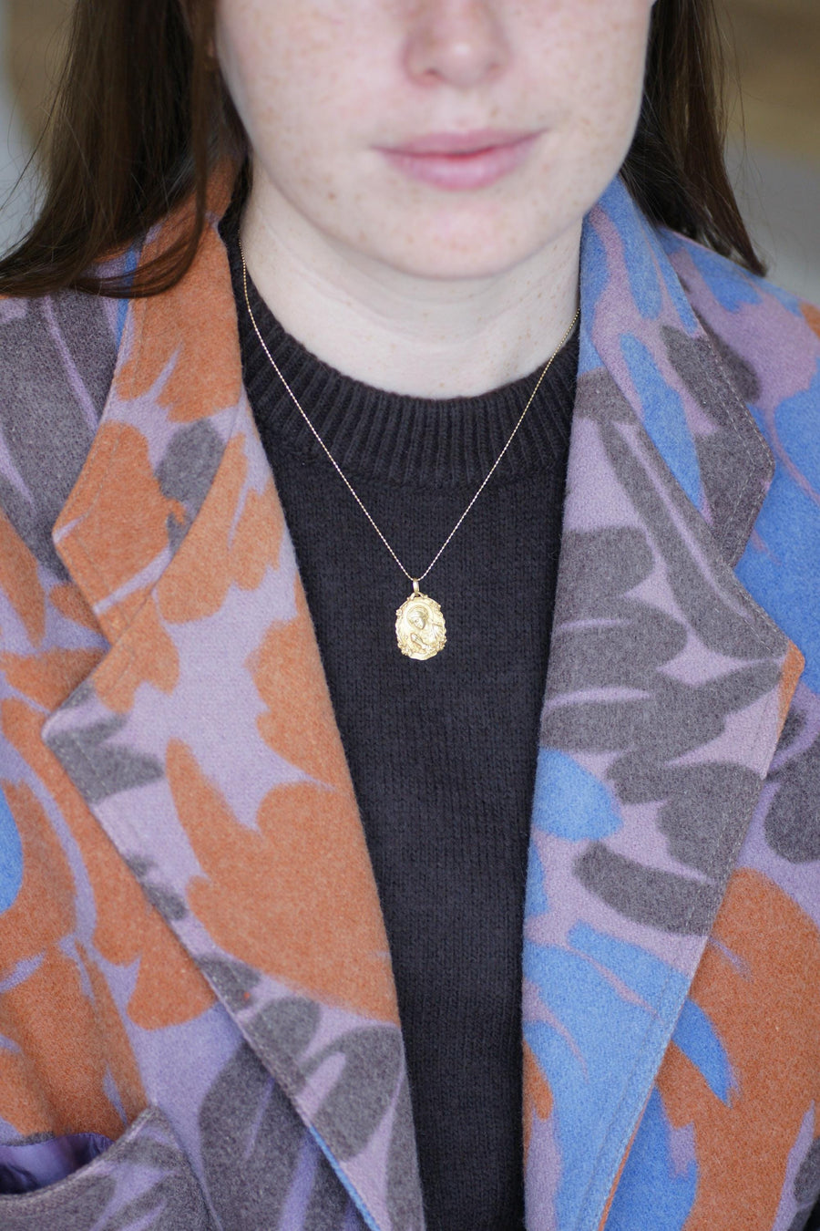 Antique Yellow Gold Virgin Mary Virgo Fidelis Medal