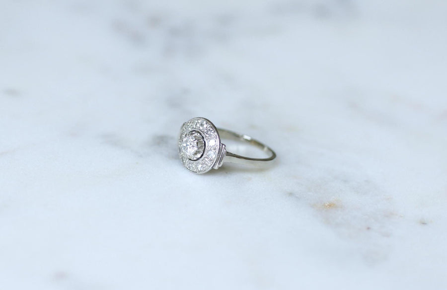Art Deco Target Ring 0.75 Ct Diamonds on White Gold and Platinum