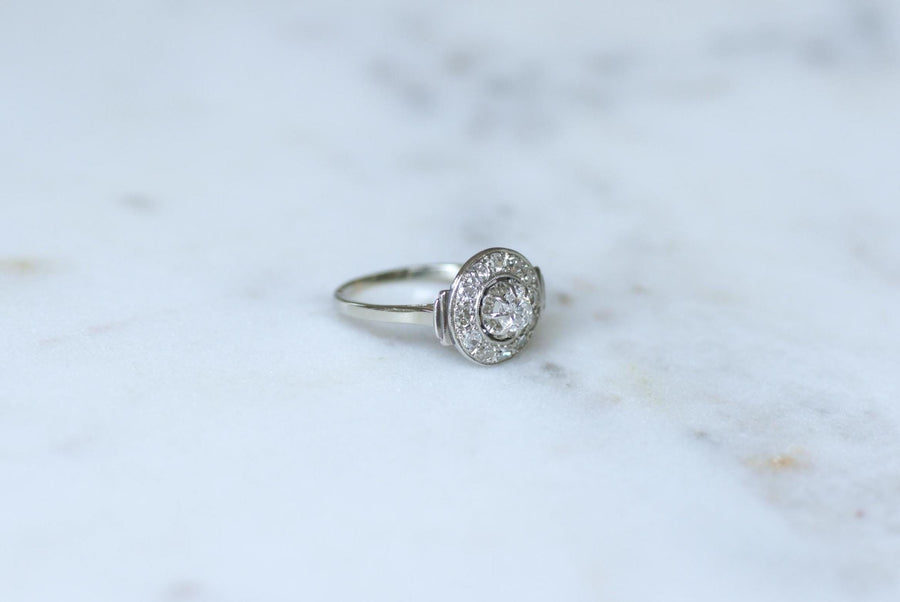 Art Deco Target Ring 0.75 Ct Diamonds on White Gold and Platinum