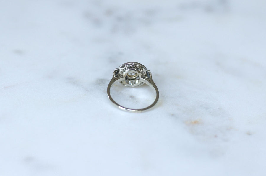 Art Deco Target Ring 0.75 Ct Diamonds on White Gold and Platinum