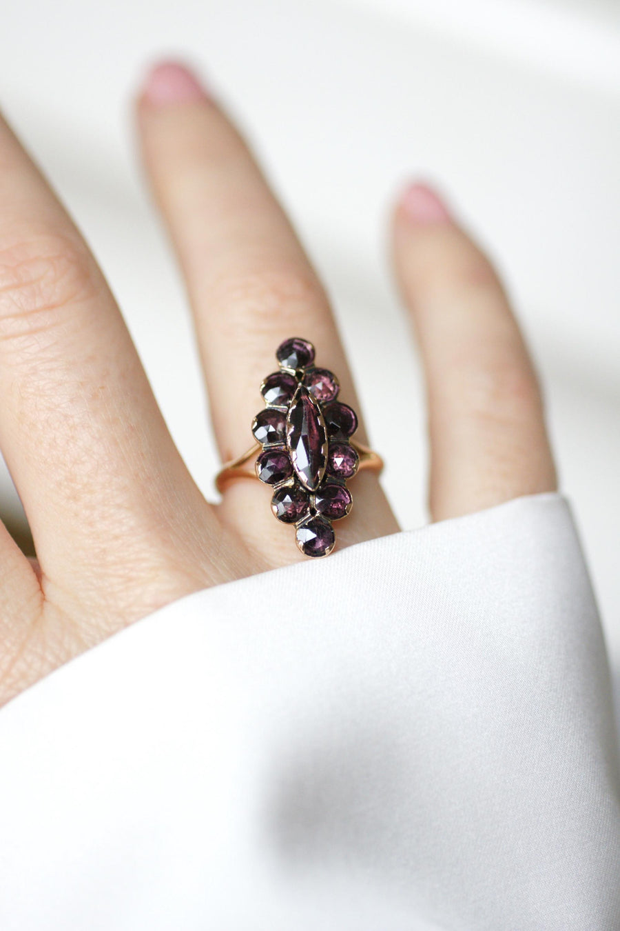 Antique Marquise Ring in Rose Gold and Perpignan Garnets