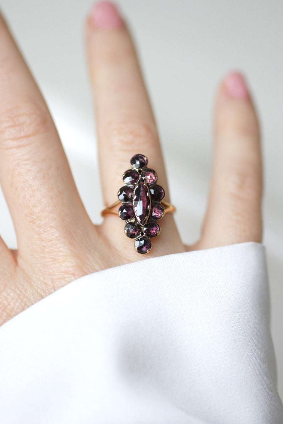 Antique Marquise Ring in Rose Gold and Perpignan Garnets