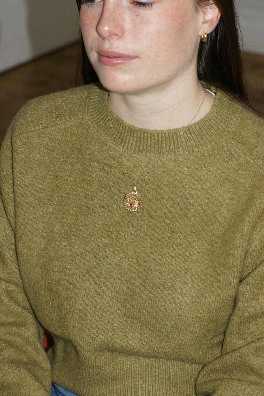 Pendant Love Medal Yellow Gold Angels Heart Ruby "Il Bat Pour Toi" (It Beats For You)