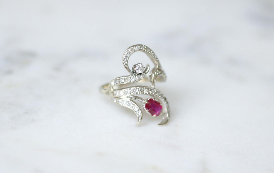 Arabesque Unheated Birman Ruby and Diamond Ring on White Gold