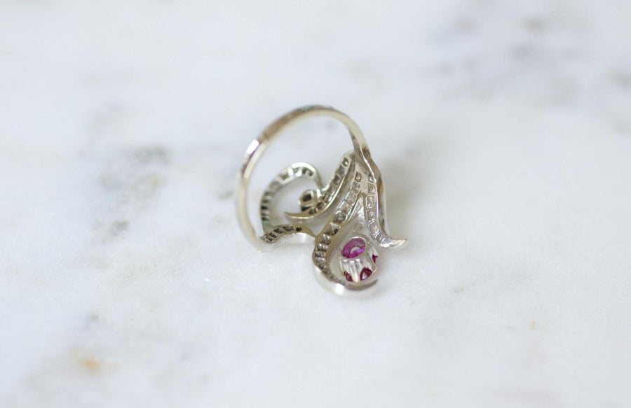 Arabesque Unheated Birman Ruby and Diamond Ring on White Gold