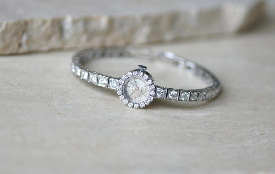 Astral Ladies Bracelet Watch 5.70 Cts Diamonds on White Gold 60's