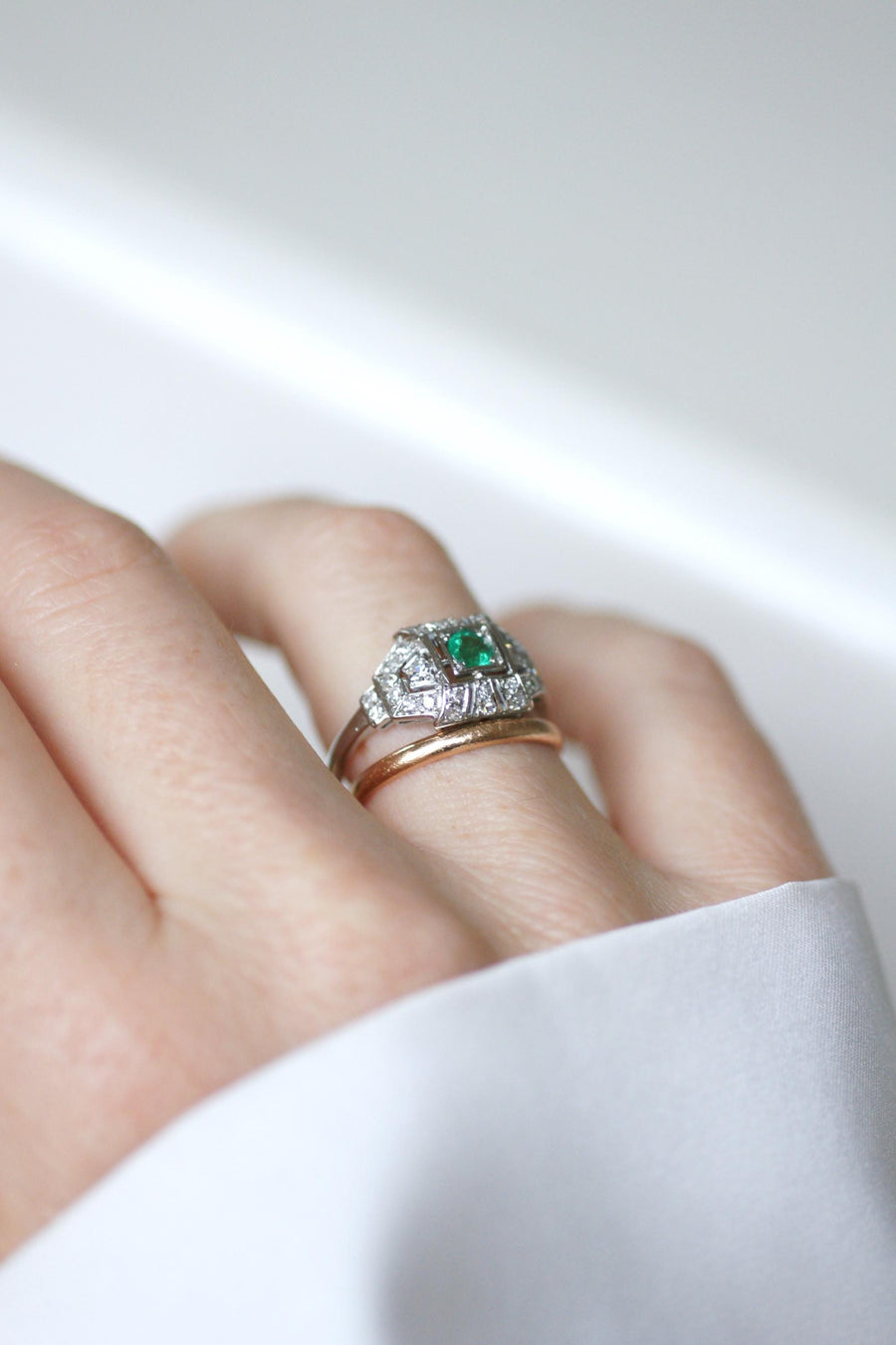 Art Deco Emerald and Diamond Ring on Platinum