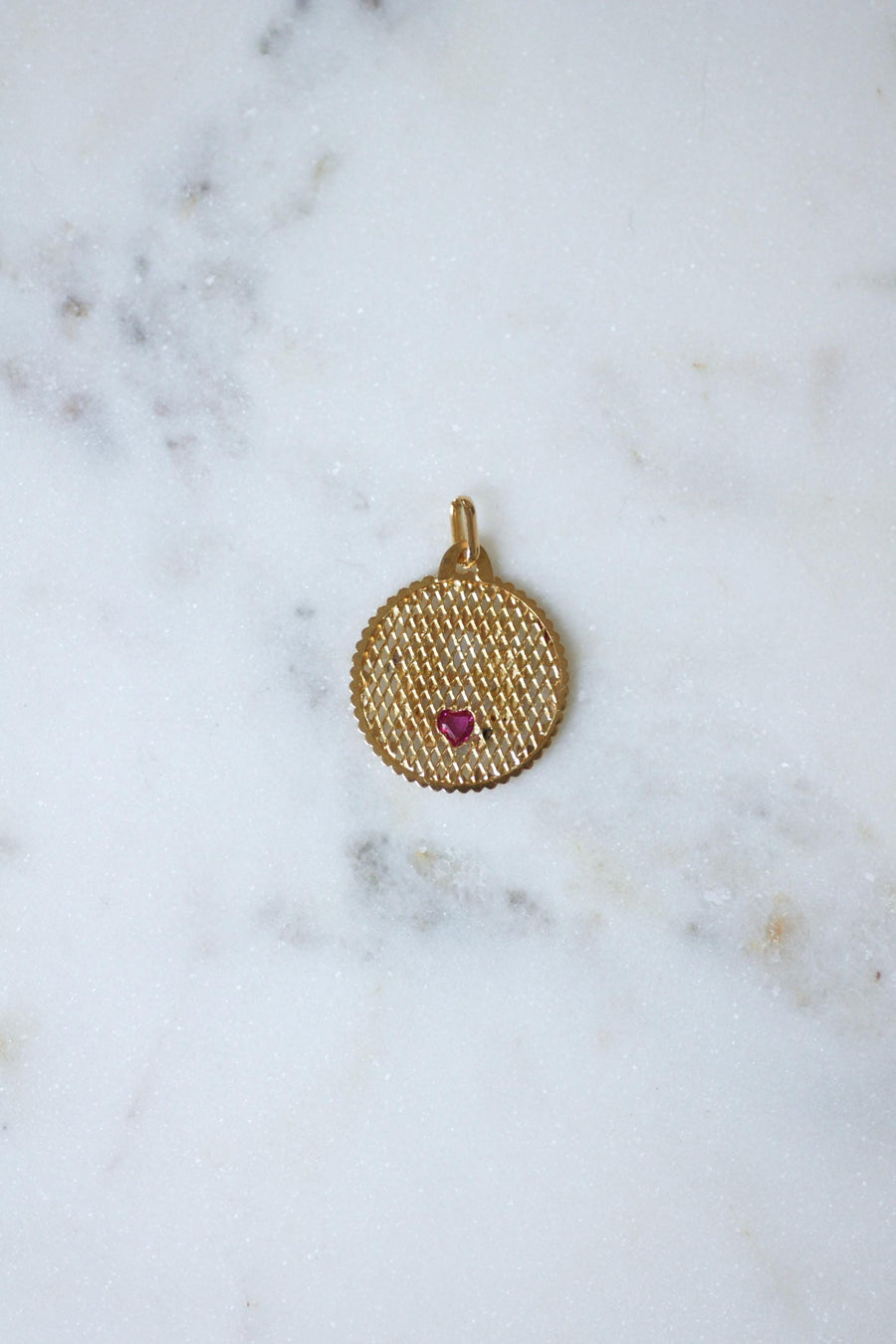 Pendant Love Medal Yellow Gold Angels Heart Ruby "Il Bat Pour Toi" (It Beats For You)