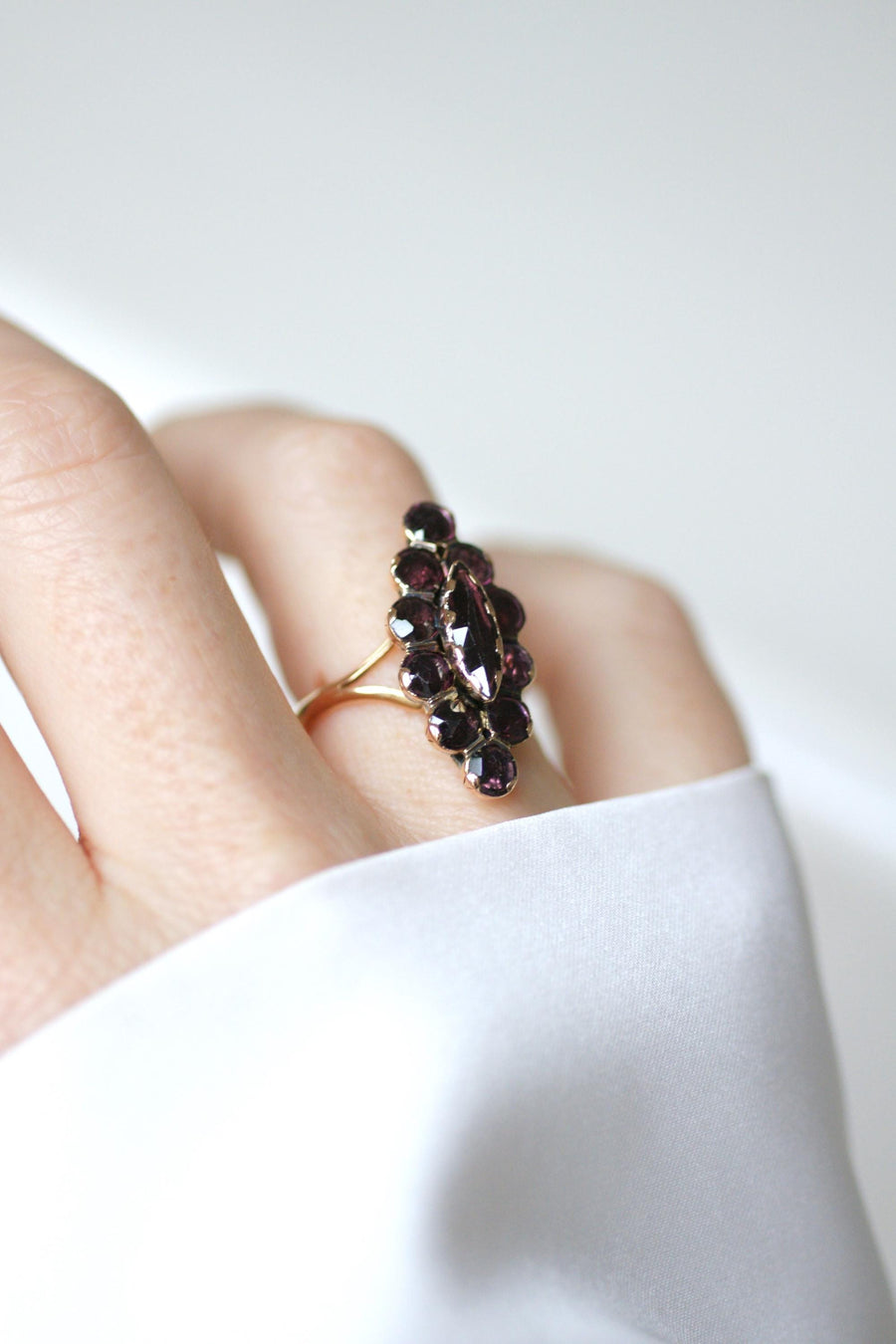Antique Marquise Ring in Rose Gold and Perpignan Garnets