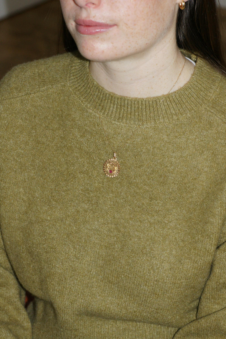 Pendant Love Medal Yellow Gold Angels Heart Ruby "Il Bat Pour Toi" (It Beats For You)