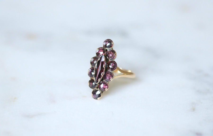 Antique Marquise Ring in Rose Gold and Perpignan Garnets