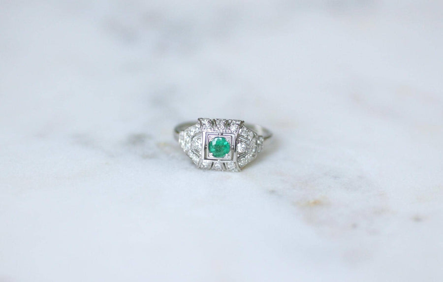 Art Deco Emerald and Diamond Ring on Platinum