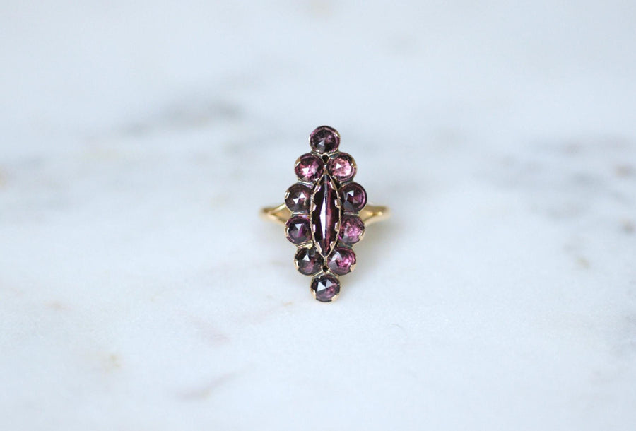 Antique Marquise Ring in Rose Gold and Perpignan Garnets