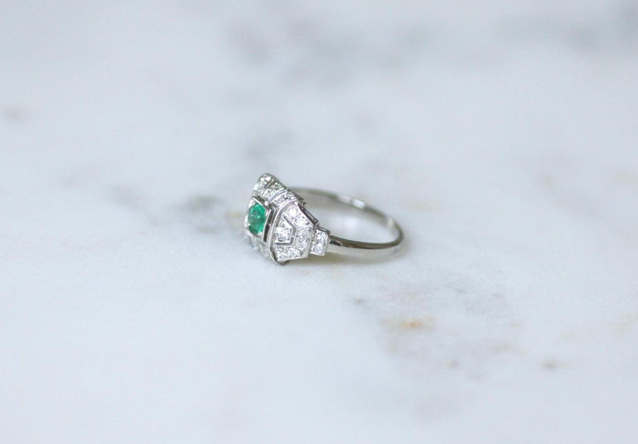 Art Deco Emerald and Diamond Ring on Platinum