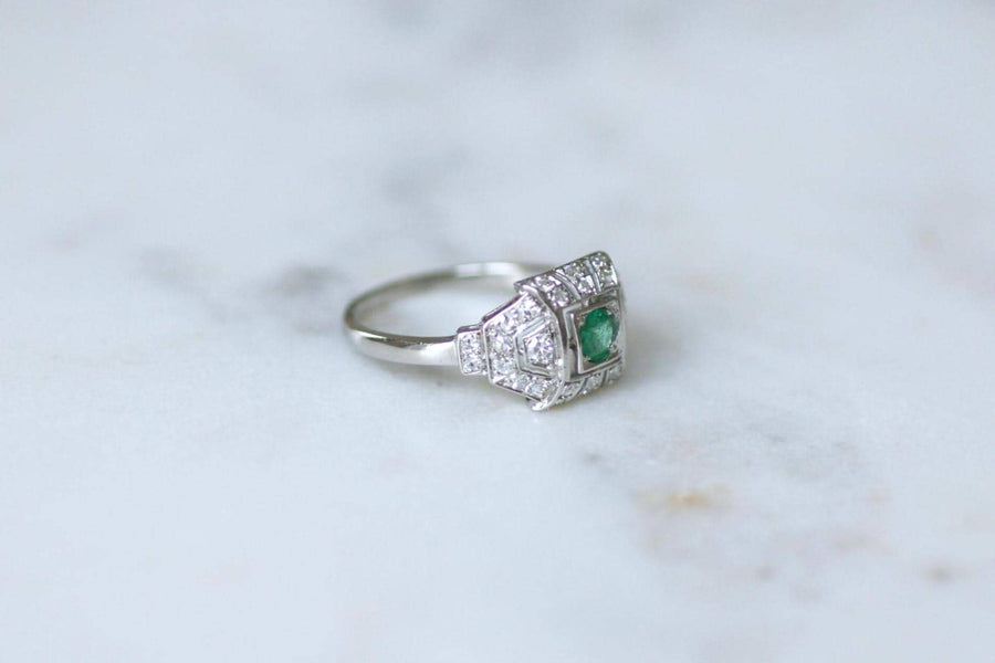 Art Deco Emerald and Diamond Ring on Platinum